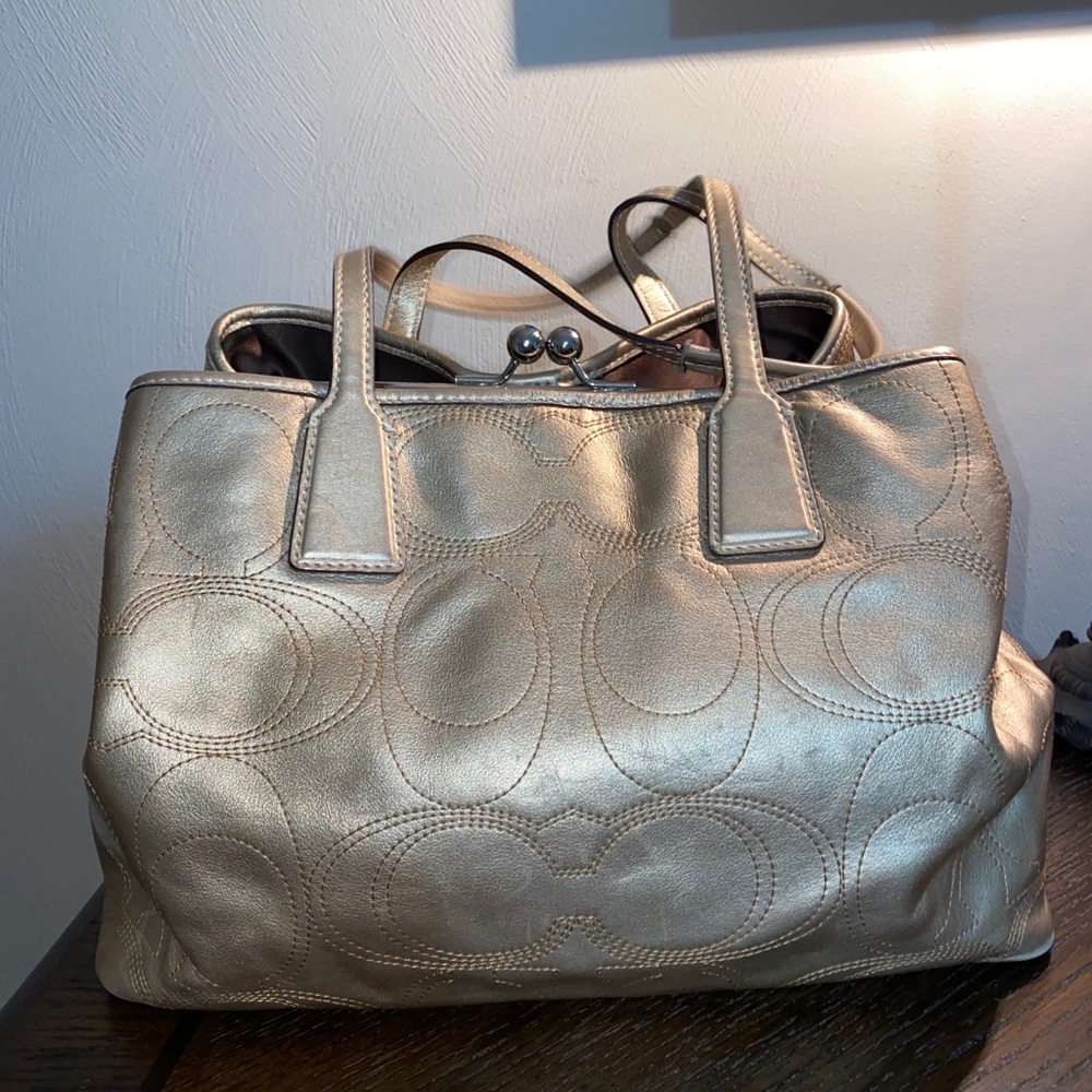 Cute Gold Metallic Coach Purse - Picture 4 of 7